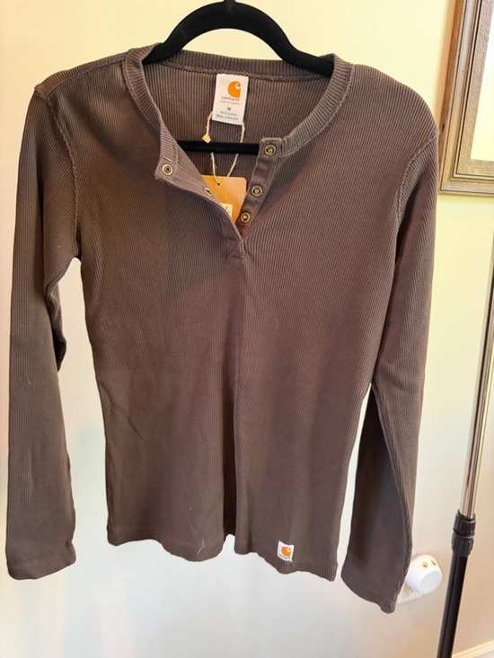 Carhartt Tops - Carhartt Women's Chocolate Brown Ribbed Henley Top